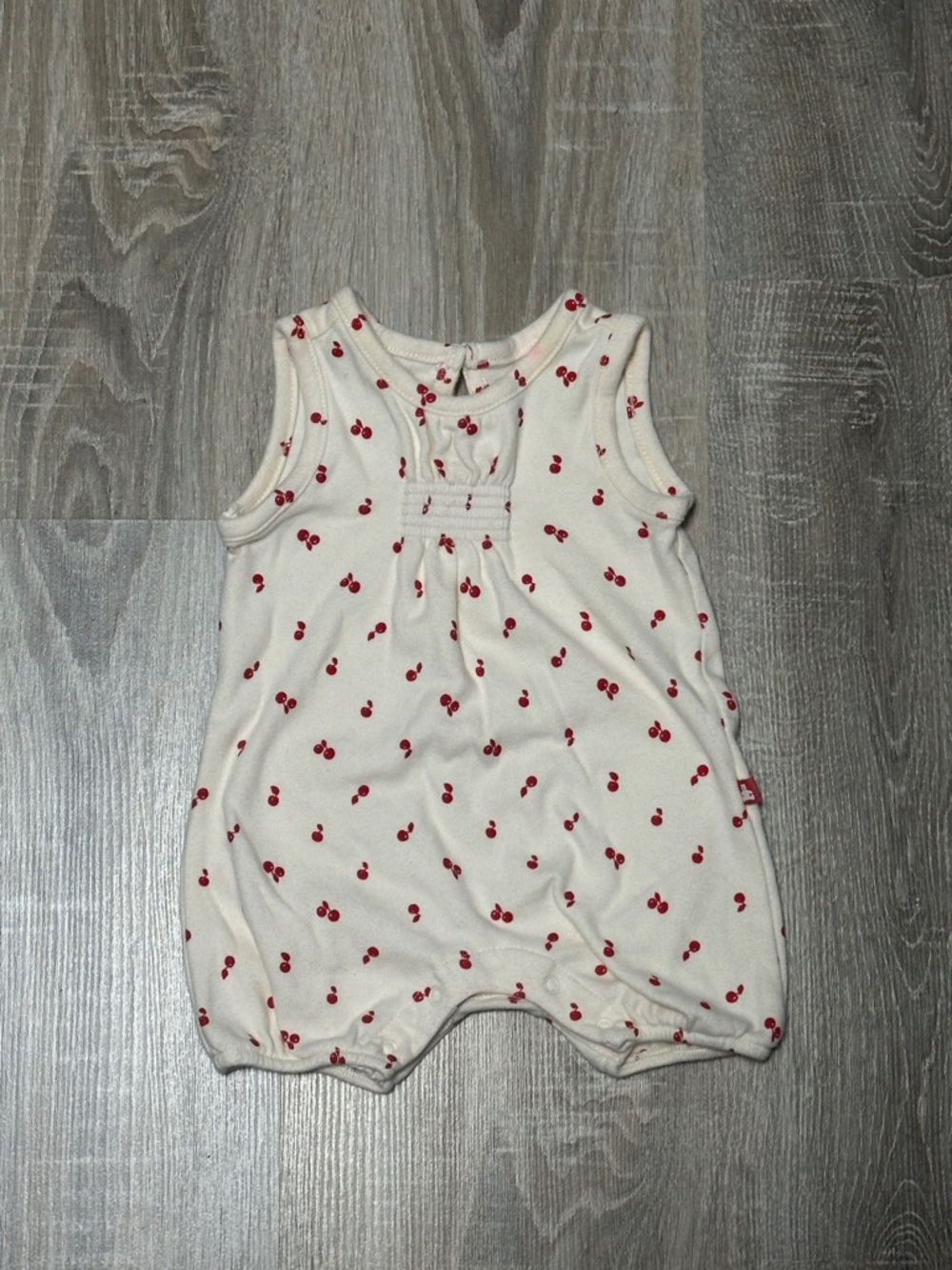 GAP Cream Sleeveless Baby Romper with Red Cherry Print